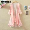 Women's Cotton and Linen Lace Sun Protection Thin Cardigan Beach Mid-length Plus Size Shawl Loose Top