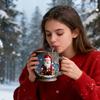 Slavnostní vánoční hrnek 3D textura kůry stromu tématický Santa sob kávový šálek pryskyřice sváteční dekorace novinka dárky
