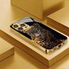 Diamond Gold Leopard Print Metallic Paint Glass Phone Case For iPhone 17 Pro Max 11 12 13 14 15 Pro 16 15 Plus 17Air 16E Cover