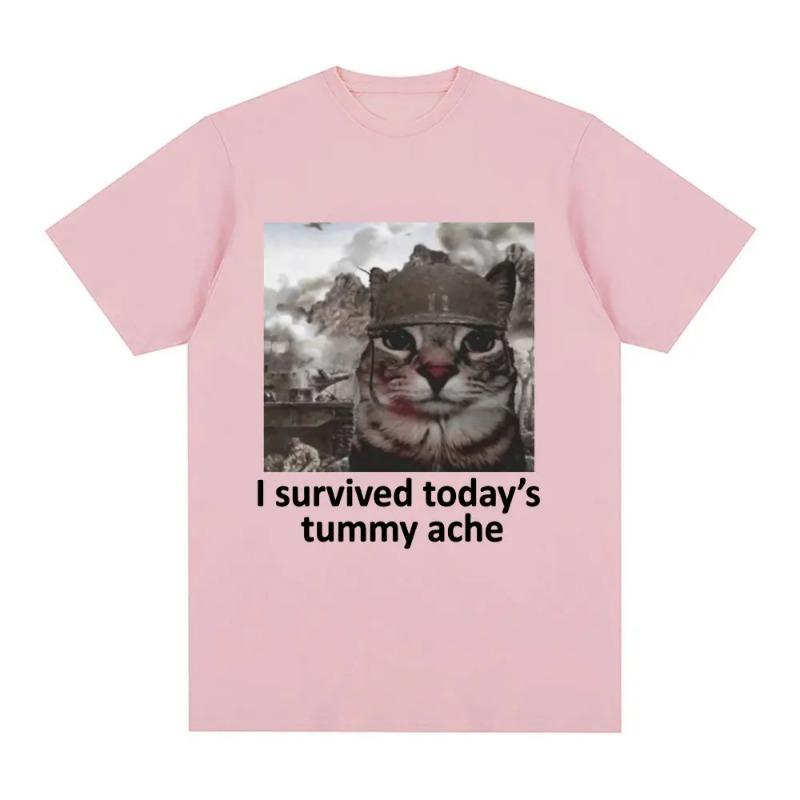 I Survived Today's Tummy Ache TShirt Funny Cat Creative Printed Short Sleeve TShirt Women Casual Streetwear Summer Soft Clothing
