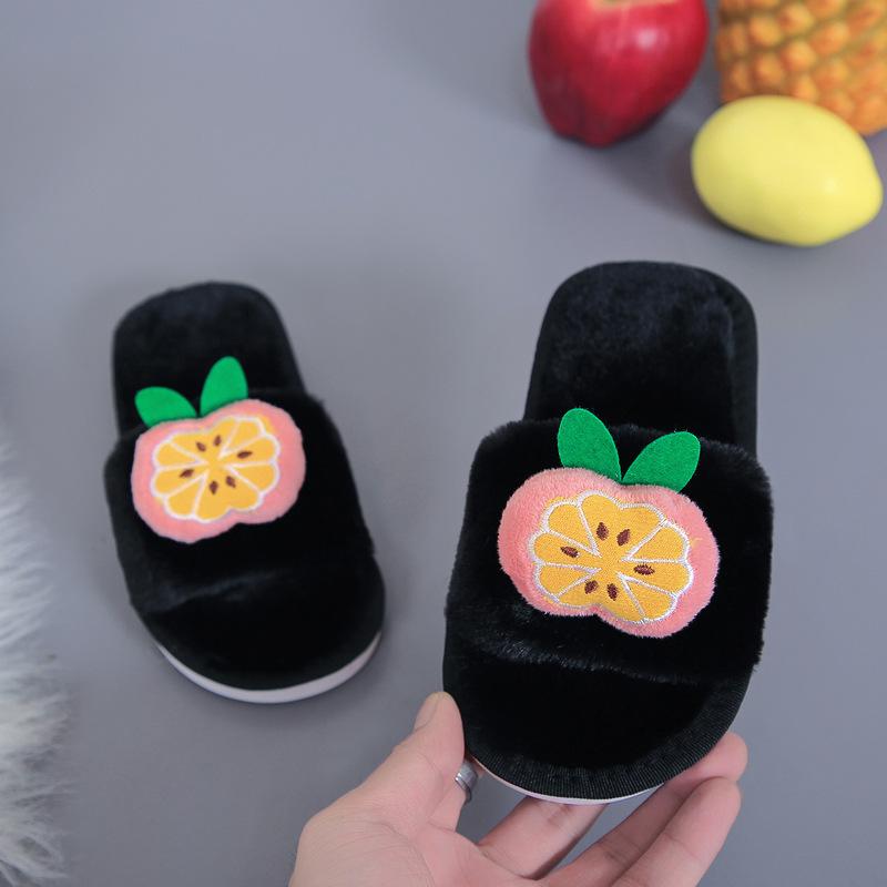 Fashion Women Men Winter New Year Parent-child Mao Mao Slippers Home Indoor Outdoor Cute Fruit Word Floor Plush Cotton Slippers Warm