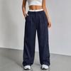 Women's Contrast Waist Pinstripe Wide Leg Pants High Waist Pleated Striped Loose Straight Trousers With Pockets