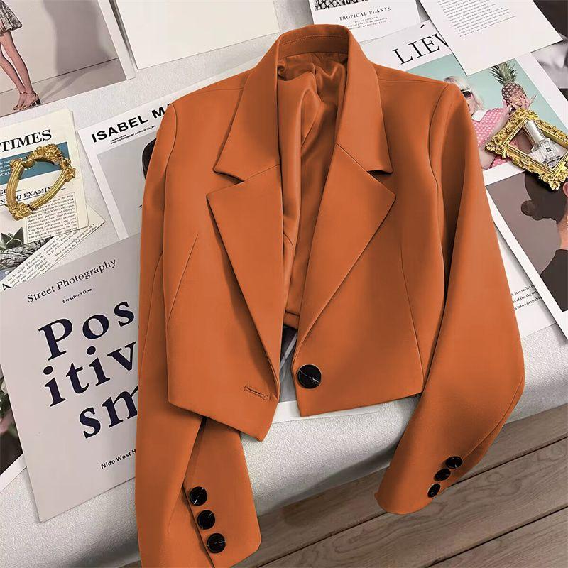 Vår och Höst Svart Kort Cropped Blazer Dam Krage Crop Jacka Dam Enknäppt Kostymrock