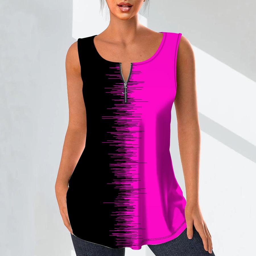 Women's Fashion V Neck Shirts Casual Tops T-shirt Ladies 3D Gradient Print Vest Plus Size Sleeveless Blouse Tank Tops