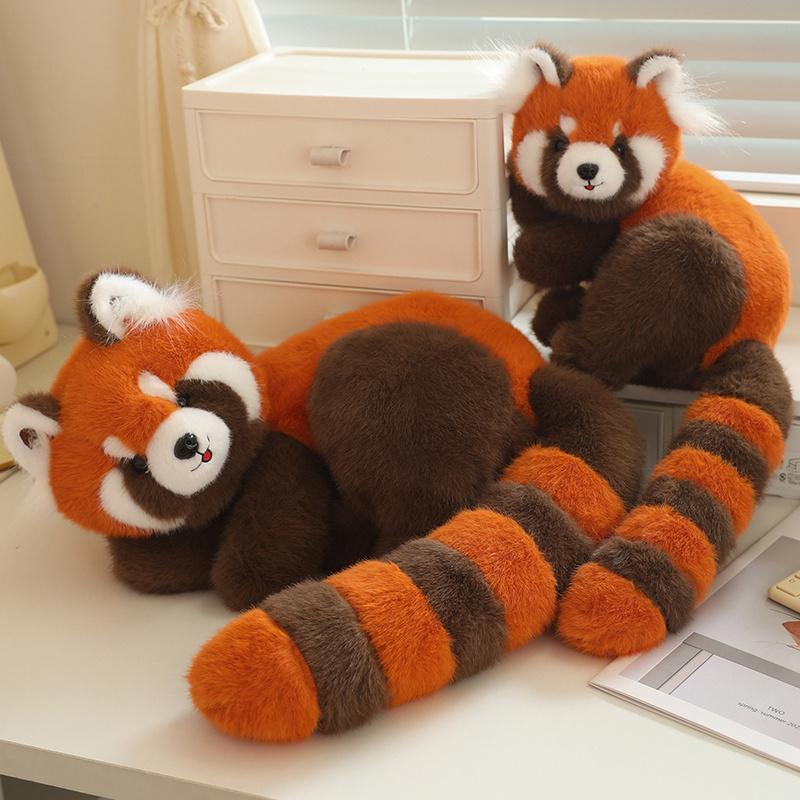 Realistic Lying Raccoon Plush Doll Stuffed Animal Toy Lifelike Red Panda Pillow Soft Christmas Birthday Gift for Kids