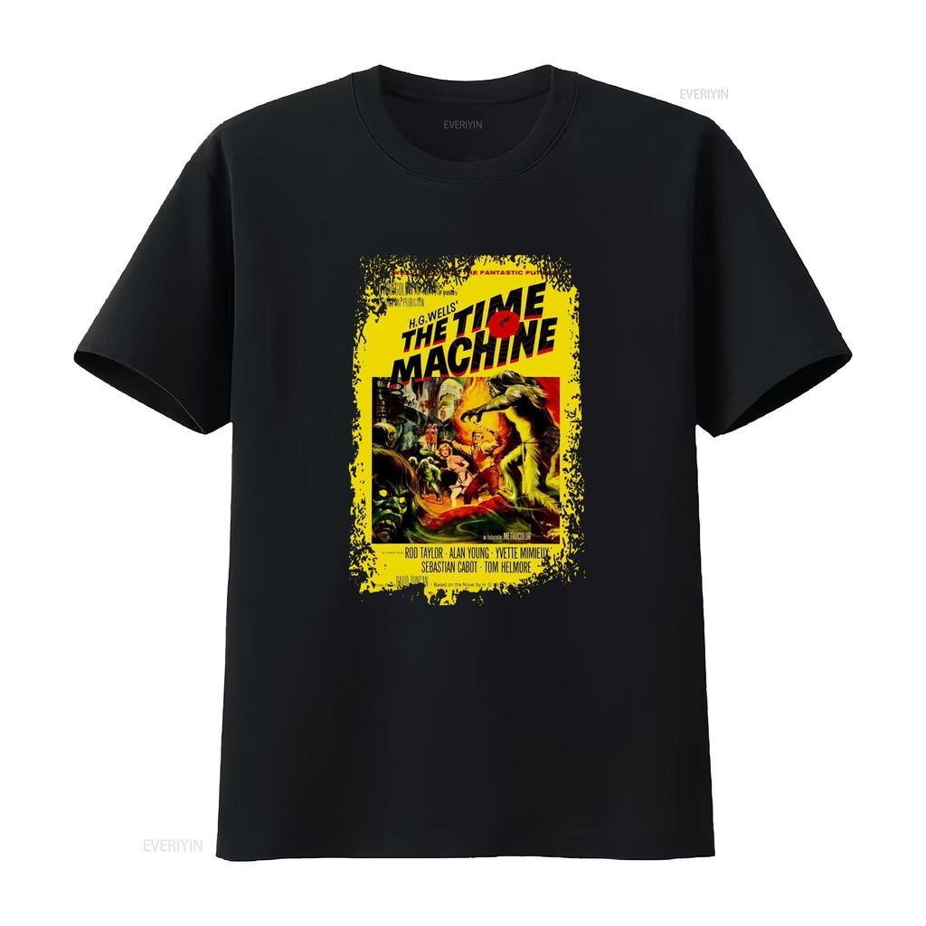 1960 The Time Machine Movie Poster Inspired Black T Shirt Retro Sci Fi Design vintage Washed Soft Unisex Top For Everyday Wear