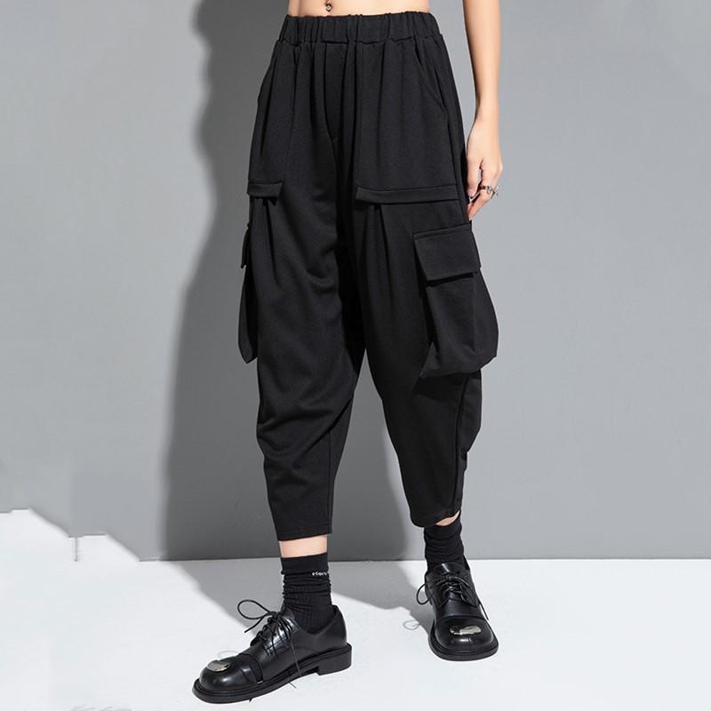 Black Cotton High Waist Oversized Vintage Casual Loose Summer Harem Pants for Women Trousers