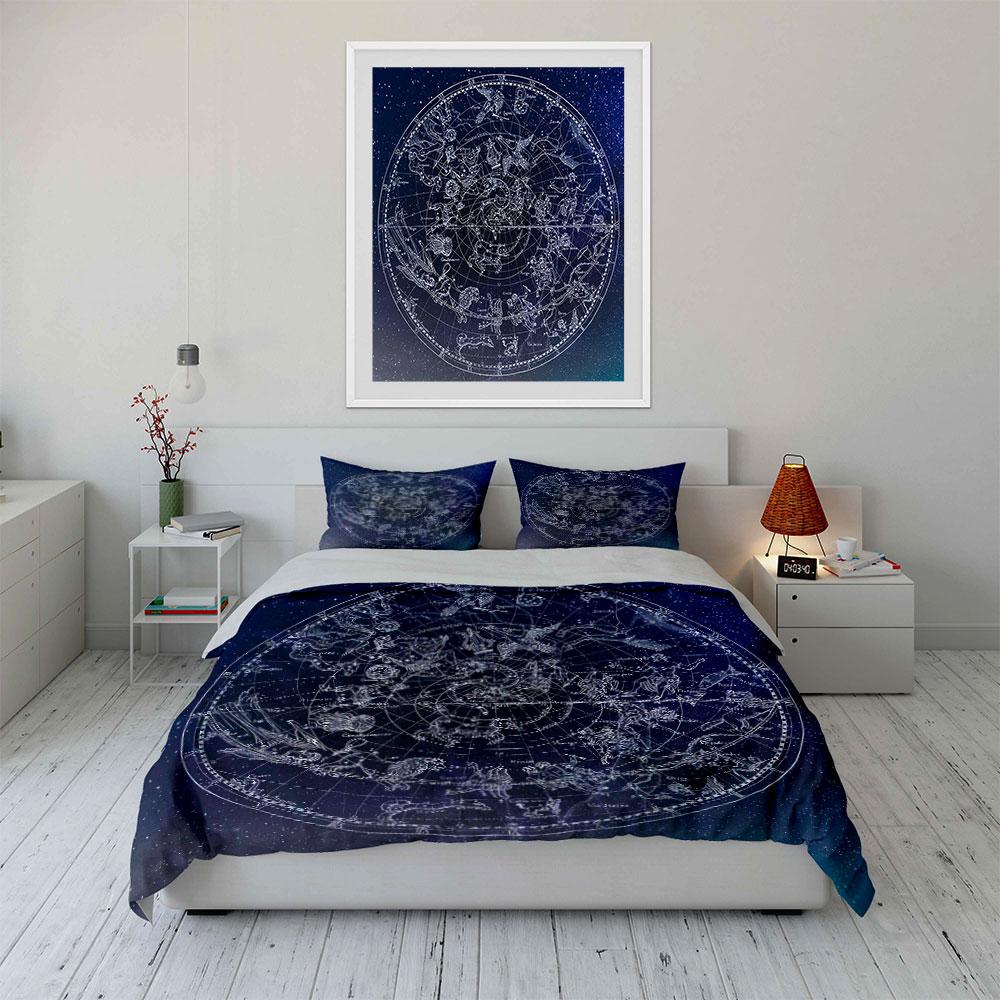 Zodiac Constellation Map Bedding Duvet Cover Set Duvet Cover Pillowcases (1*Duvet Cover 2*Pillowcases, Without Duvet Insert)