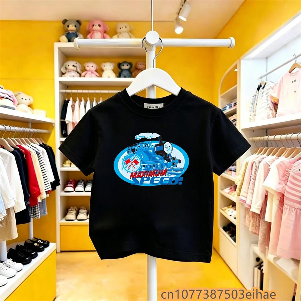 Summer Short Sleeve Tshirt for Toddler Kids Thomas Train Cartoon Pattern Pure Cotton Y2K Cute Fun Trendy Casual Outdoor Clothes