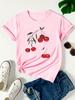 Funny Red Cherry Graphic Print Women Tee 90s Girl Trendy Short Sleeve O-Neck Summer Female Clothes Harajuku Casual Aesthetic Tee