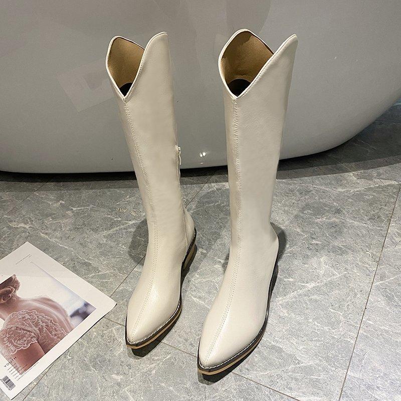 Fashion New Women Boots Zipper Thick High Heels Simple Thick High Heels Autumn Winter Boots Knee High Botas