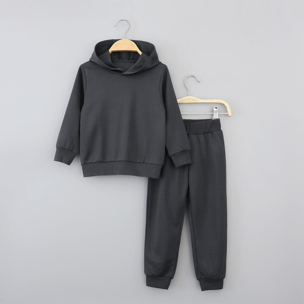 Herbst und Winter Kinder Einfarbig Langarm Hose Pullover Anzug Lässig Kapuzenpullover