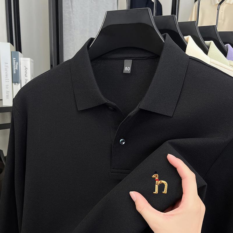 STORN Men's Polo Shirt Cotton Lapel Dog Embroider Long Sleeve T-Shirt Autumn New Business Casual Handsome Men'swear