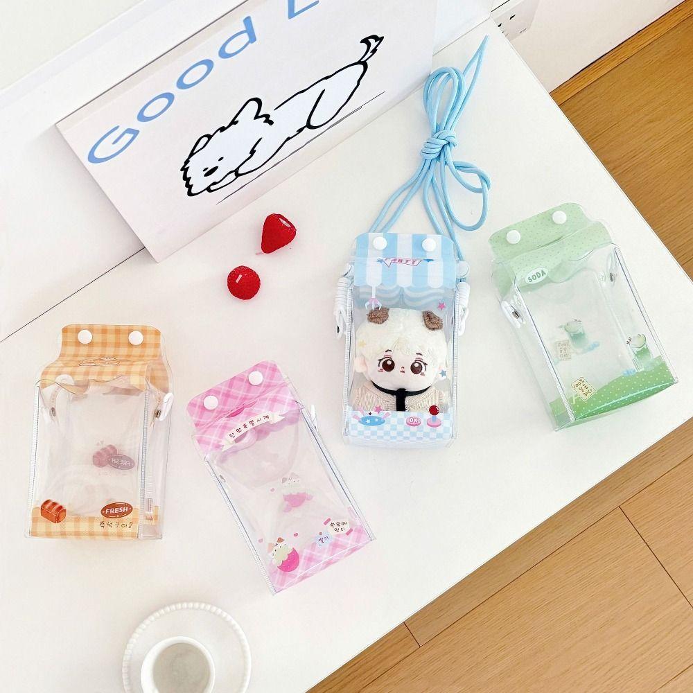 Kawaii Cute Milk Doll Display Bag With Lanyard Crossbody Doll Carrying Case Cartoon Zipper Storage Bag Doll Bag Decoration