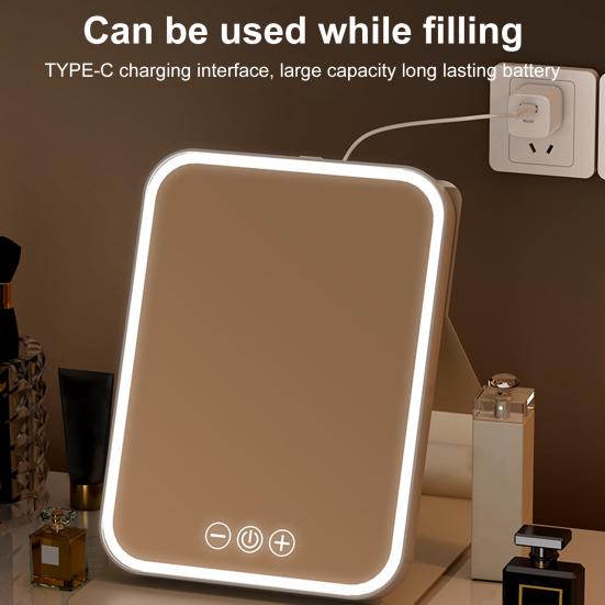 LED Lighted Makeup Mirror 3 Colors Modes Adjustable 2-In-1 Folding Cosmetic Mirror USB Rechargeable Portable Travel Vanity Mirror