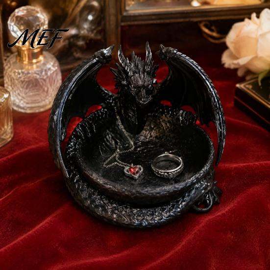 Medieval Dragon Decor 3D Printed Storage Tray for Jewelry Keys, Decorative Desktop Organizer with Detailed Fantasy Scales & Wings, Large Capacity Bowl