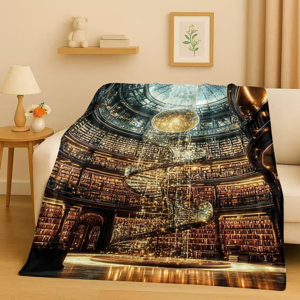 3D Retro Magic Book Library Bookshelf Flannel Blanket,Ultra Soft Warm Plush Throw for Home Bedroom Bed Sofa Cover Office Gift