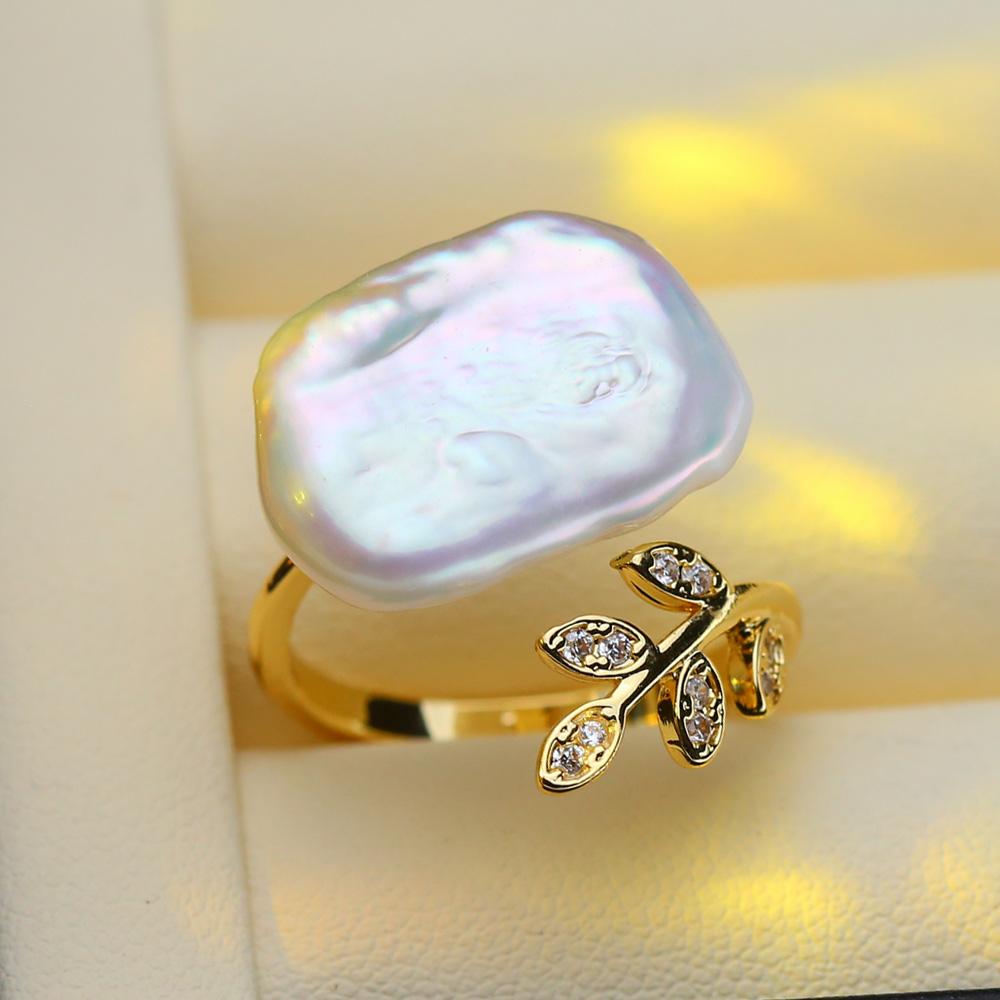 Natural Freshwater Pearl Rings For Women Fashion Female Cubic Zirconia CZ Ring Pearl Jewelry Adjustable Ring