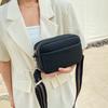 New Solid Color Multi-layer Women Sling Crossbody Bag  PU Leather Wide Strap Shoulder Bag
