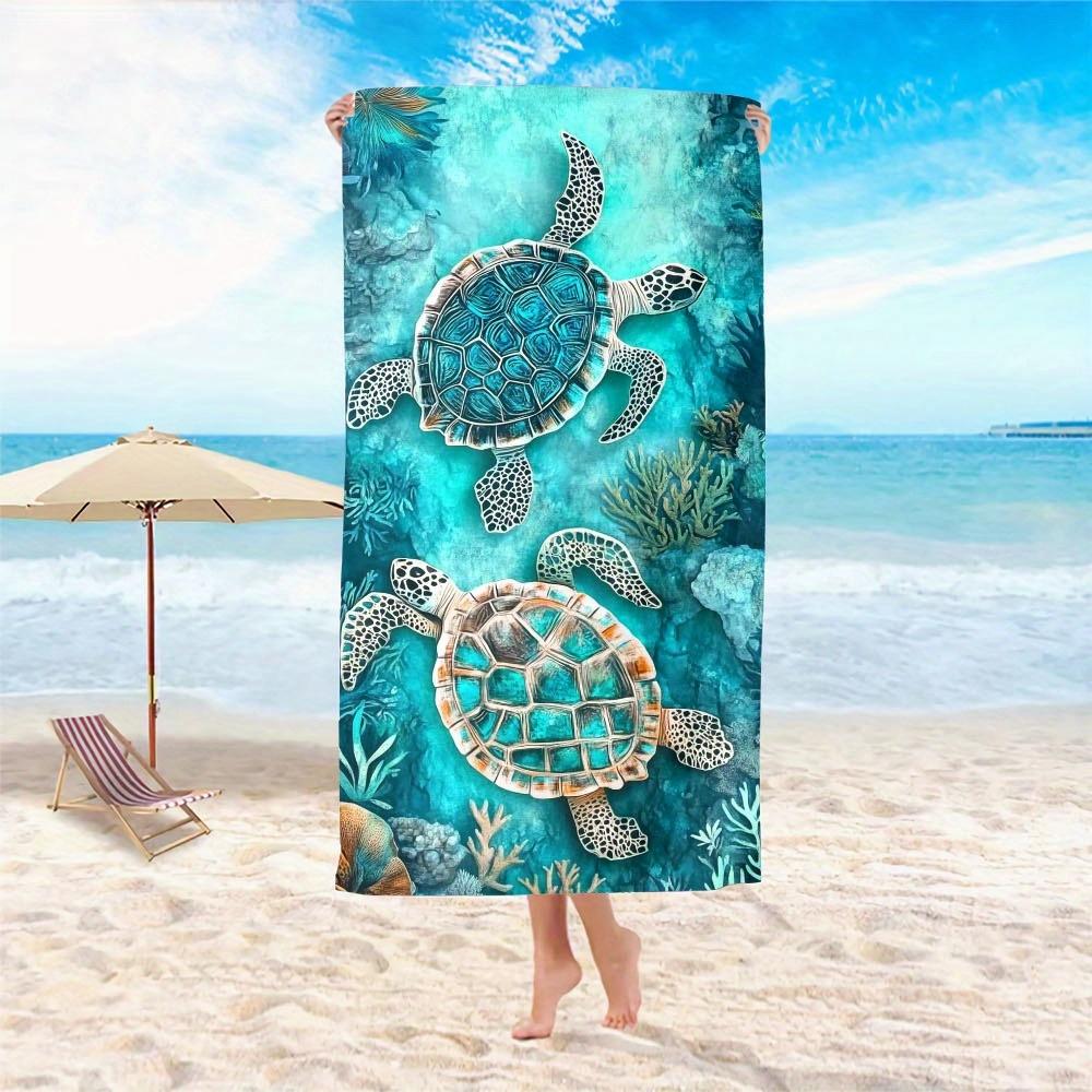 Extra Large Microfiber Beach Towel & Mat, Teal Sea Turtle Print, Super Absorbent Quick Dry for Pool Yoga Camping Travel