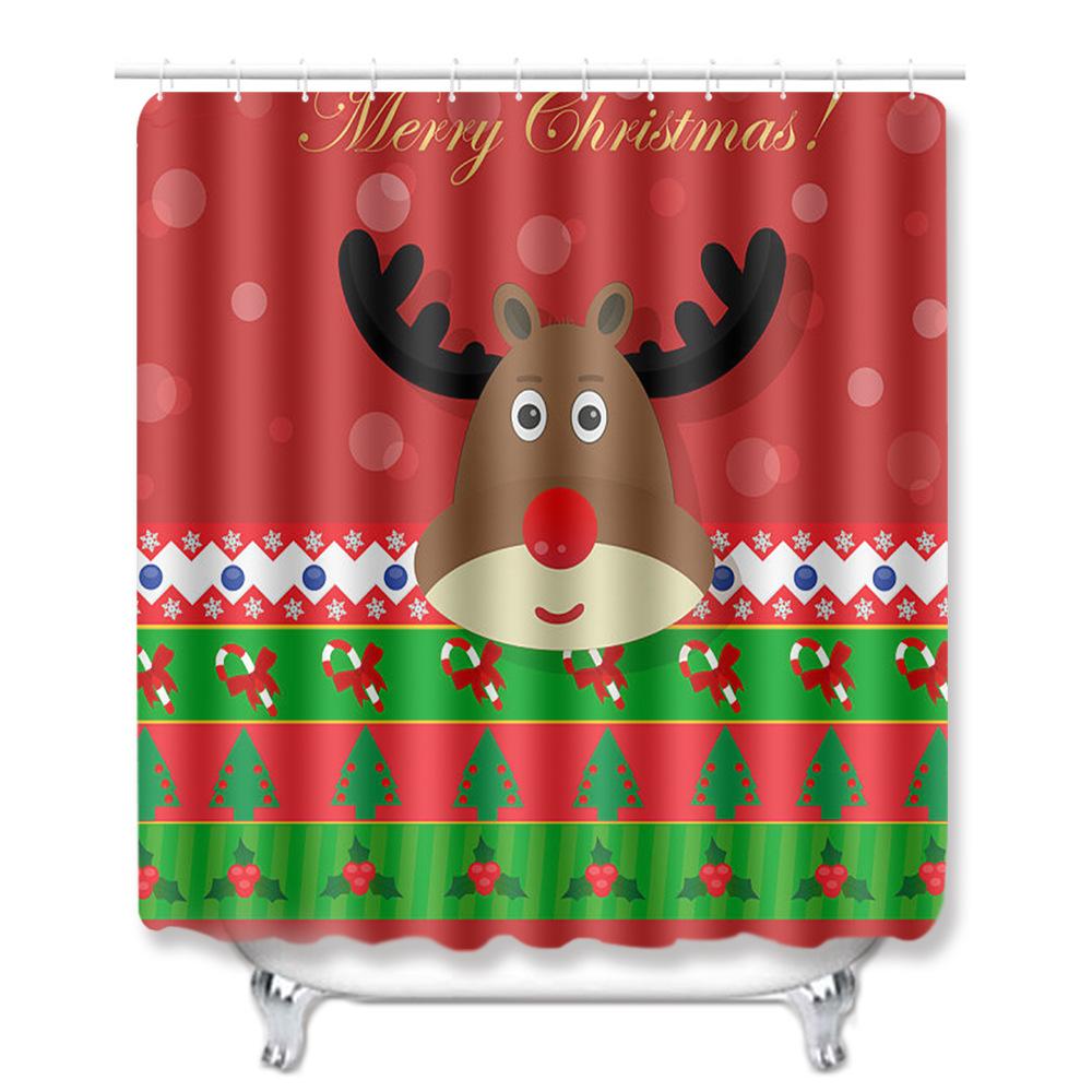 3D Digital Printing Christmas Waterproof Shower Curtain Four-Piece Bathroom Non-Slip Door Mat Toilet Absorbent Floor Mat Carpet