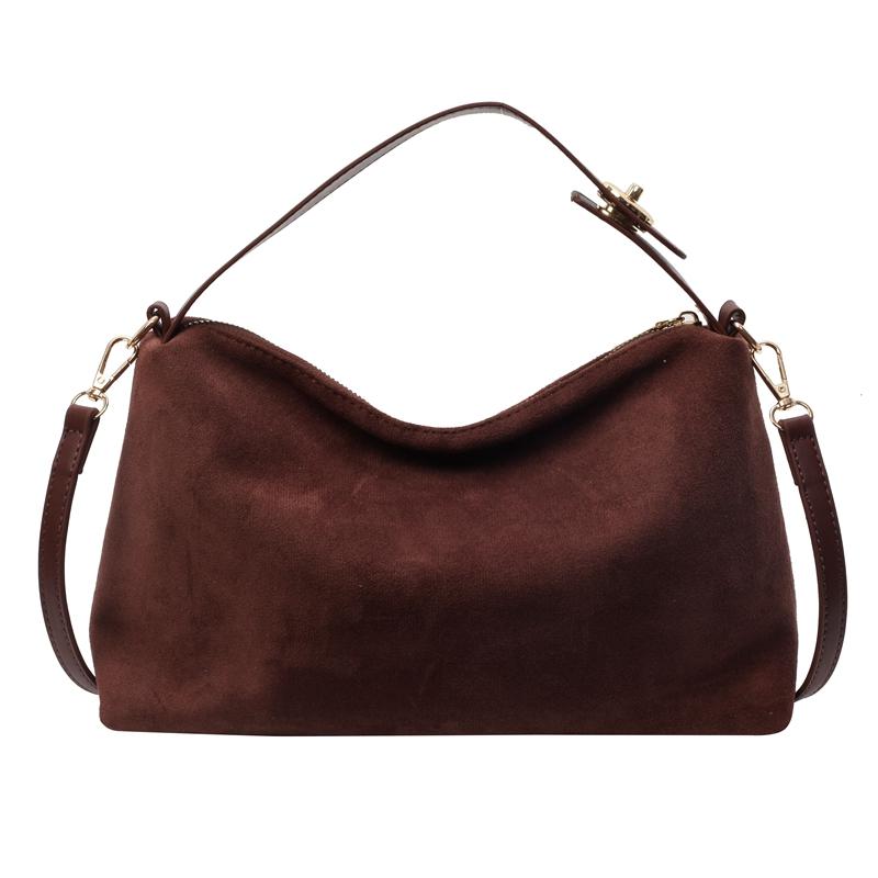 Feminine Umhänge- und Schultertasche aus Wildlederimitat, schlichter Reißverschluss, einfarbig, hochwertig, klassisch, vielseitig, modisches Kissen