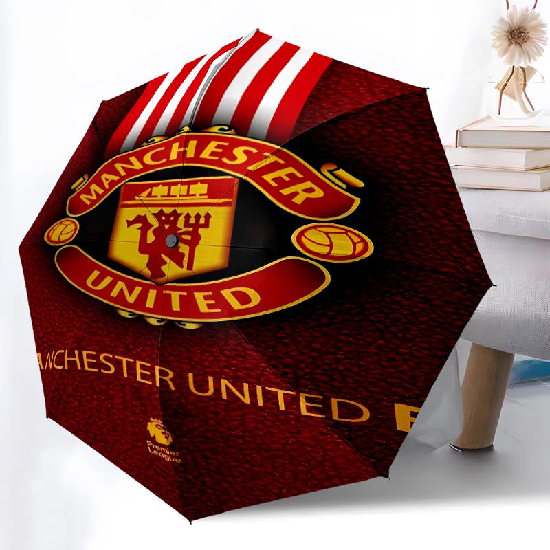 Printed Manchester United FC logo Printed Folding Umbrella,Outdoor,Leisure,And Travel Umbrella,Durable Umbrella Fabric,Birthday And Holiday Gift