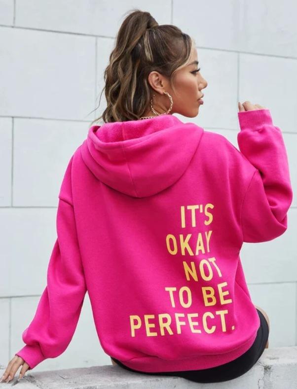 Shoulder Sleeves Letter Print Versatile Casual Long Sleeve Pullover Loose Hooded Women'S Sweater
