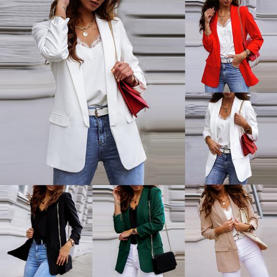 Chic Lady Autumn Lapel Solid Color Slim Fit Coat Long Sleeve Women Jacket Blazer