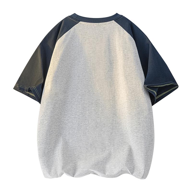 Contrast Color Men's Short Sleeve T-Shirt Summer Round Neck Versatile Top