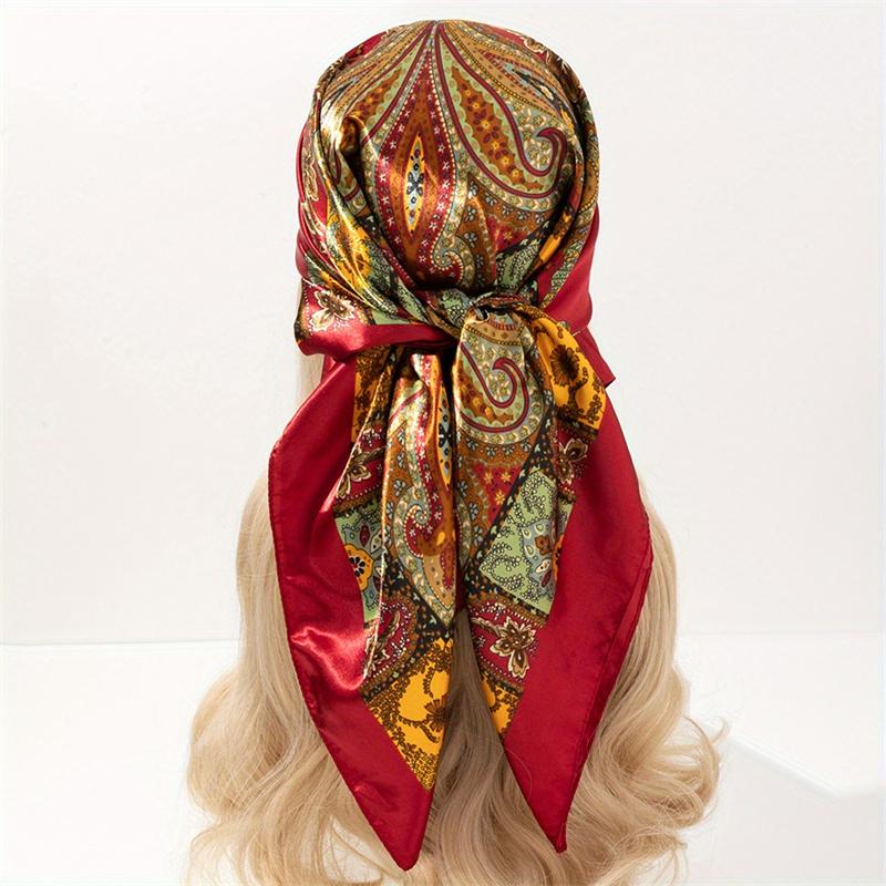 90x90CM Luxury Design Square Scarf for Women Silk Shawl Satin Neckerchief Female Headband Hair Bands Print Foulard Hijab Wraps