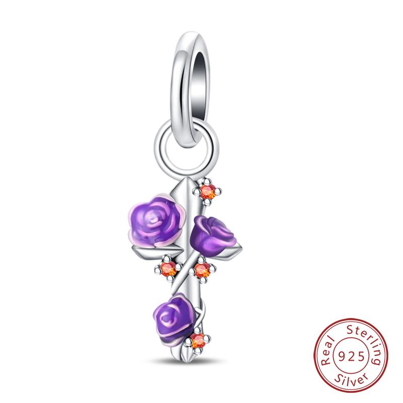 Purple Series Charms Beads 925 Silver Butterfly Firefly Spirit Snake Charm Fit Bracelet Woman DIY Jewelry