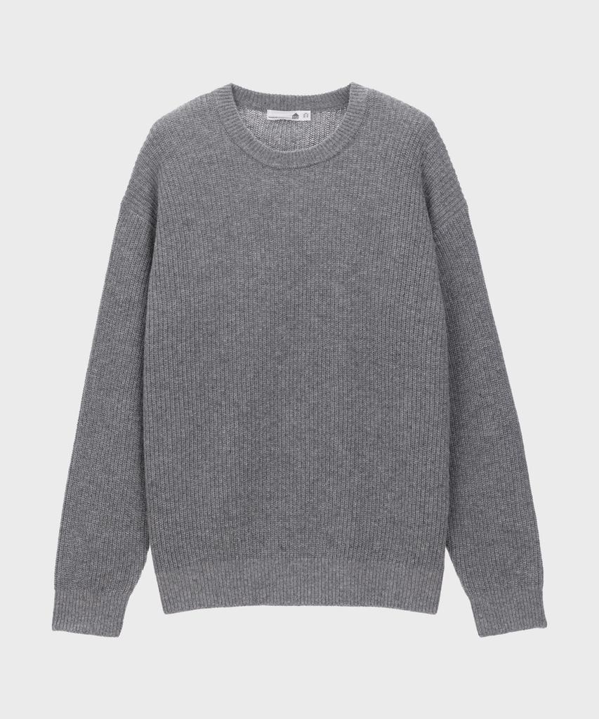 BASIC HOUSE Uni Ribbed Semi-Overfit Round Neck Knit Melange Grey Lwkt7103