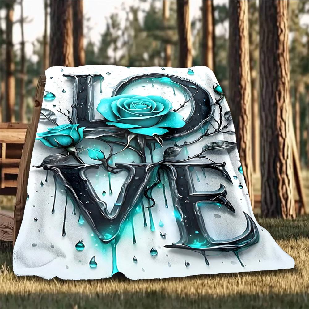 1 Stück Liebe Rose Outdoor Flanelldecke Weiche Ganzjahres Polyester Überwurf , Perfekt für Picknicks & Reisen , Picknickzubehör