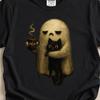 Ghost Cat Shirt, Spooky Black Cat Graphic Tee, Funny Introvert Halloween Coffee Lover Gift