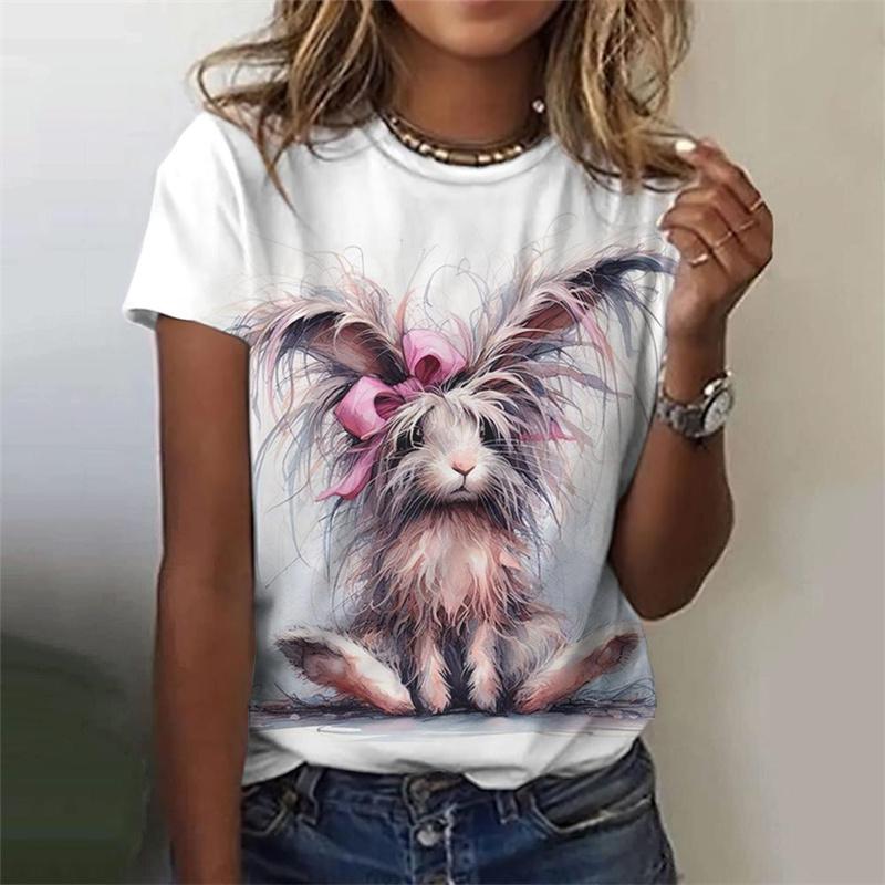 T-shirts d'été à col rond avec impression 3D d'animaux mignons, à la mode et décontractés, à manches courtes pour femmes