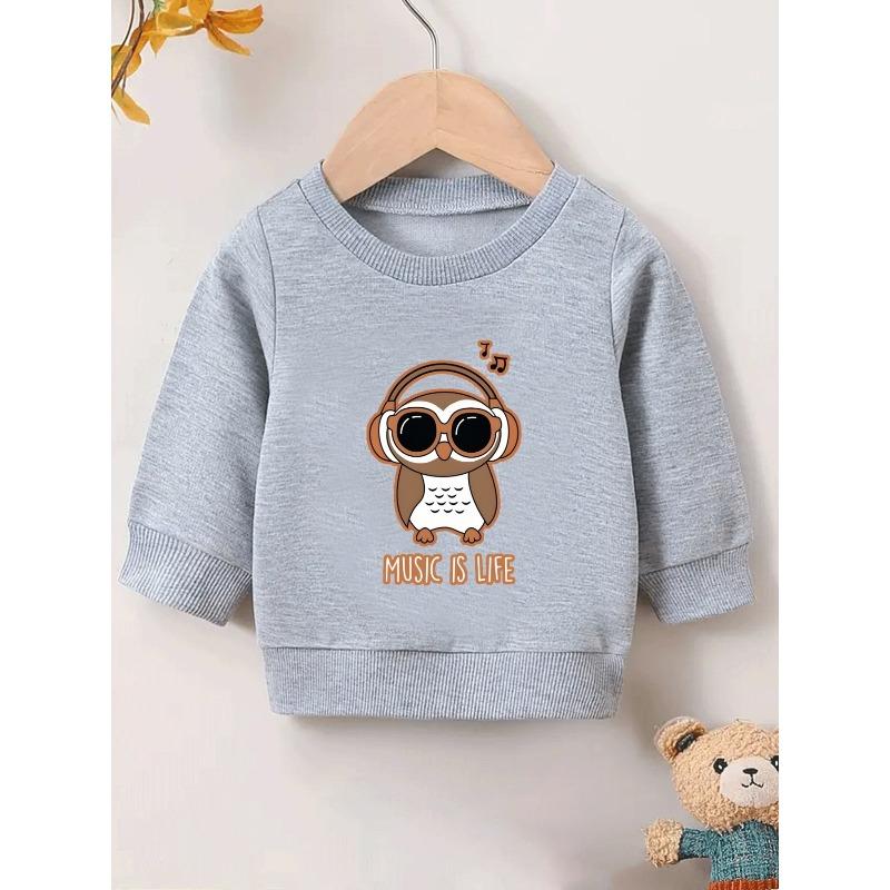 European Sizes Cute Printed Pattern 0-3 Years Old Kids' Comfortable Children's Spring Lightweight Round Neck Sweatshirt, Suitable for Outdoor Wear