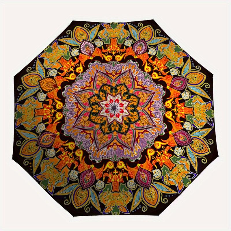 1pc Mandala Patterns Automatic Open/Close Umbrella with One Touch Button,, Windproof Design   Lightweight Portable Umbrella for Women & Men6084