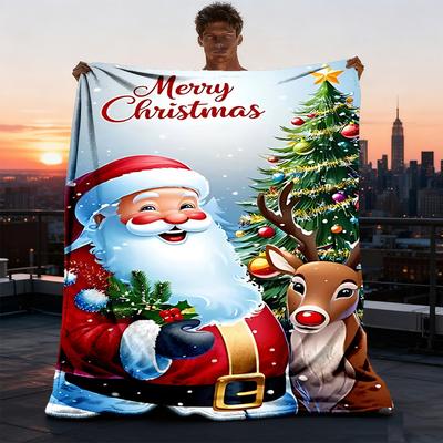 1 st Kerstman Plaid Deken Polyestervezel, Lichtgewicht Flanel, Zacht & Warm, Gebruik het hele jaar door voor Buiten, Kamperen
