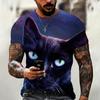 Sommar Rund Hals Djur Katt Mönster 3D Tryck Topp Moderiktiga Casual Kortärmade Herr T-shirts