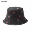 Watermelon Embroidered Denim Bucket Hat Men's Wide Eaves Sunshade Fashionable Versatile Face Small Bucket Hat Girls Sunscreen Hat
