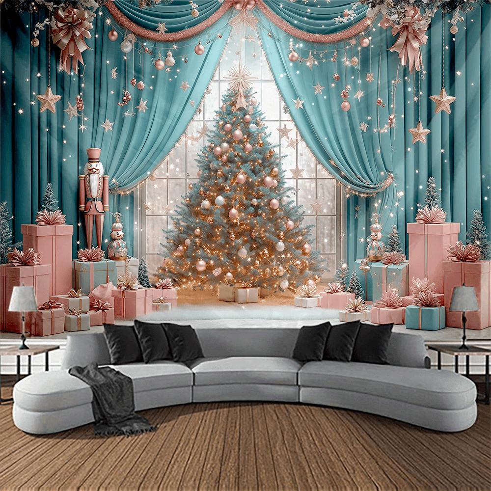 Blue Sky And  Snowy Cedar Forest Wall Hanging Tapestry Christmas Wall Hanging Tree Wall Hanging Gorgeous Christmas Tree Fireplace Gifts