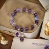 Mode Paarse Kristallen Kralen Armbanden voor Vrouwen Ronde Kralen Paars Klavertje Vier Hanger Armband Geluk Stretch Handketting Sieraden voor Bruiloft