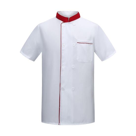 Summer Chef Uniform Double-breasted Short Sleeve Unisex Stand Collar Soft Breathable Stain-resistant Loose Cook Kitchen Bakery Restaurant Canteen