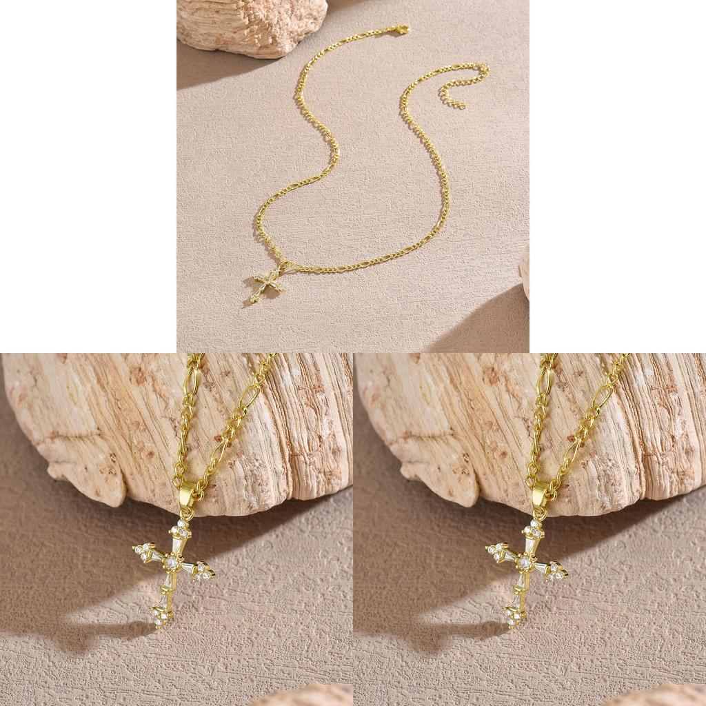 Geometric Cross Pendant Necklace For Women With Gold Plated Copper Chain Perfect For Daily Wear