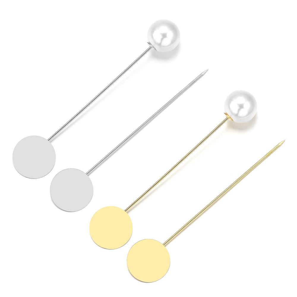 10pcs 15mm Imitation Pearl Long Brooch Pin Base Gold Rhodium Blank Tray Bezels Brooches For DIY Clothing Jewelry Decor Supplies