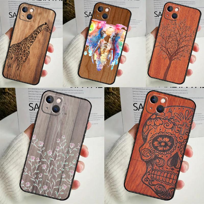 Handyhülle mit natürlichem Bambus-Holzmuster-Druck für iPhone 16 15 14 12 11 13 Pro Max 7 8 Plus X XR XS Max 13 12 Mini Cover