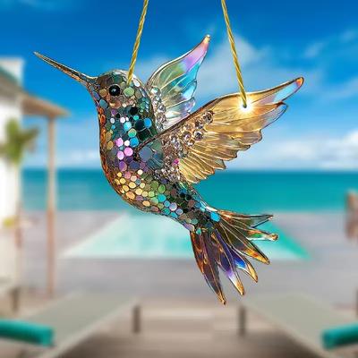 Wunderschöner Kolibri Sonnenfänger Acryl Buntglas, Hängende Dekoration für alle Jahreszeiten, Perfektes Haus- & Gartengeschenk