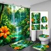 4Pcs Shower Curtain Set with Non-Slip Bath Mat, Toilet Lid Cover, Contour Rug & 12 Hooks, Bathroom