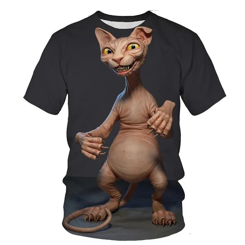 Camisetas engraçadas de animais, gato sem pelos, estampa 3D, homens, mulheres, moda urbana, gola redonda, camiseta casual, harajuku, crianças, tops, camisetas, roupas